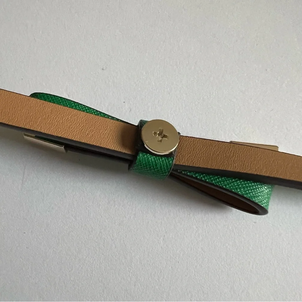 KATE SPADE SKINNY BOW FRONT SAFFIANO LEATHER BELT GREEN SIZE SMALL NWT